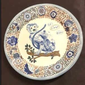 Anthropologie Blue Monkey Floral Collector Nathalie Lete 10 in. Plate